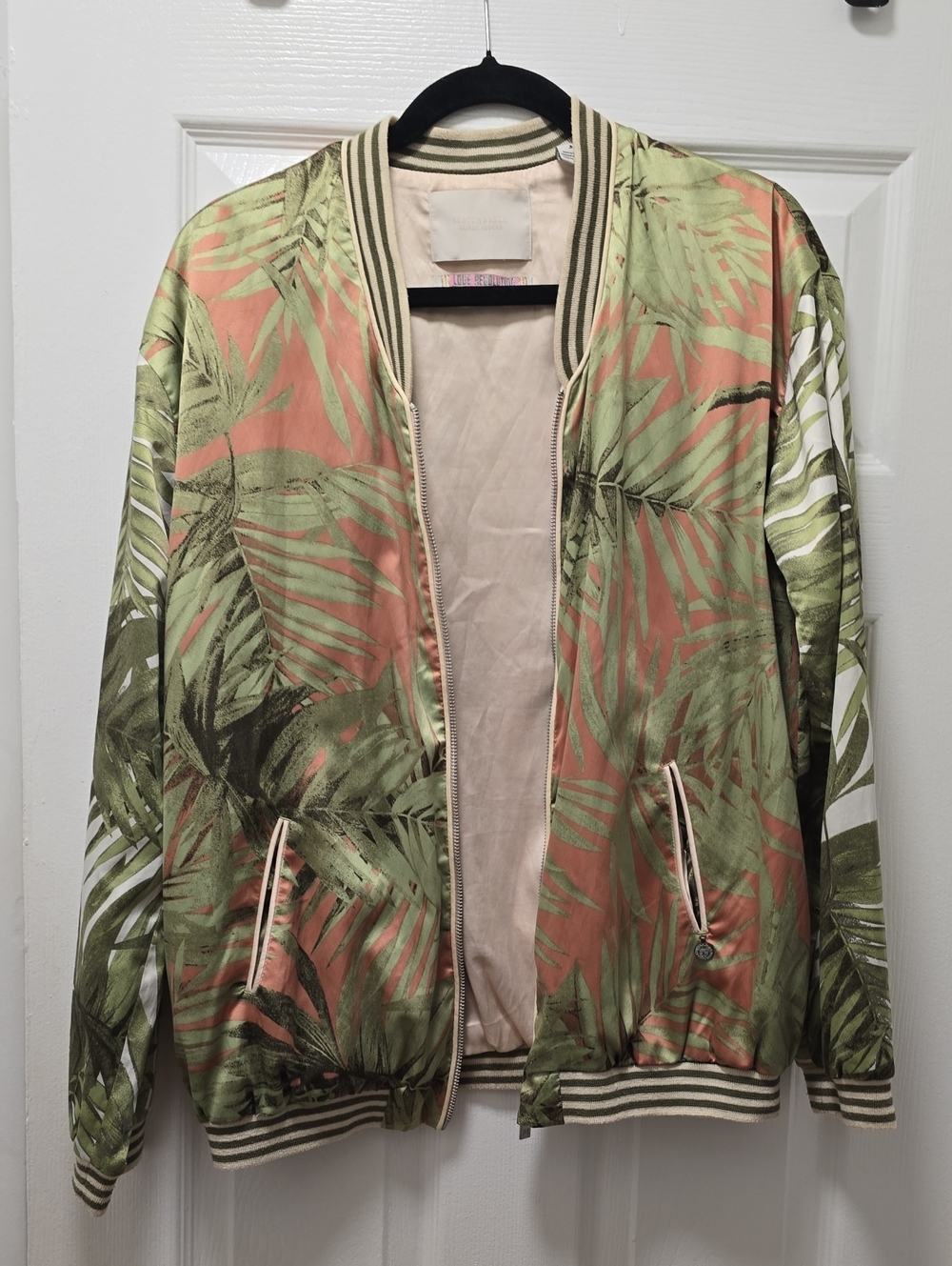 Scotch & Soda Green and Coral Tropical Leaf Bomber Jacket